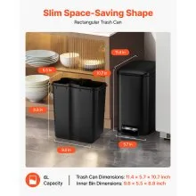 6L Slim Trash Can 11.4x5.71x10.7 Inch Kitchen Trashcan with Lid and Step Pedal