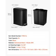 6L Slim Trash Can 11.4x5.71x10.7 Inch Kitchen Trashcan with Lid and Step Pedal