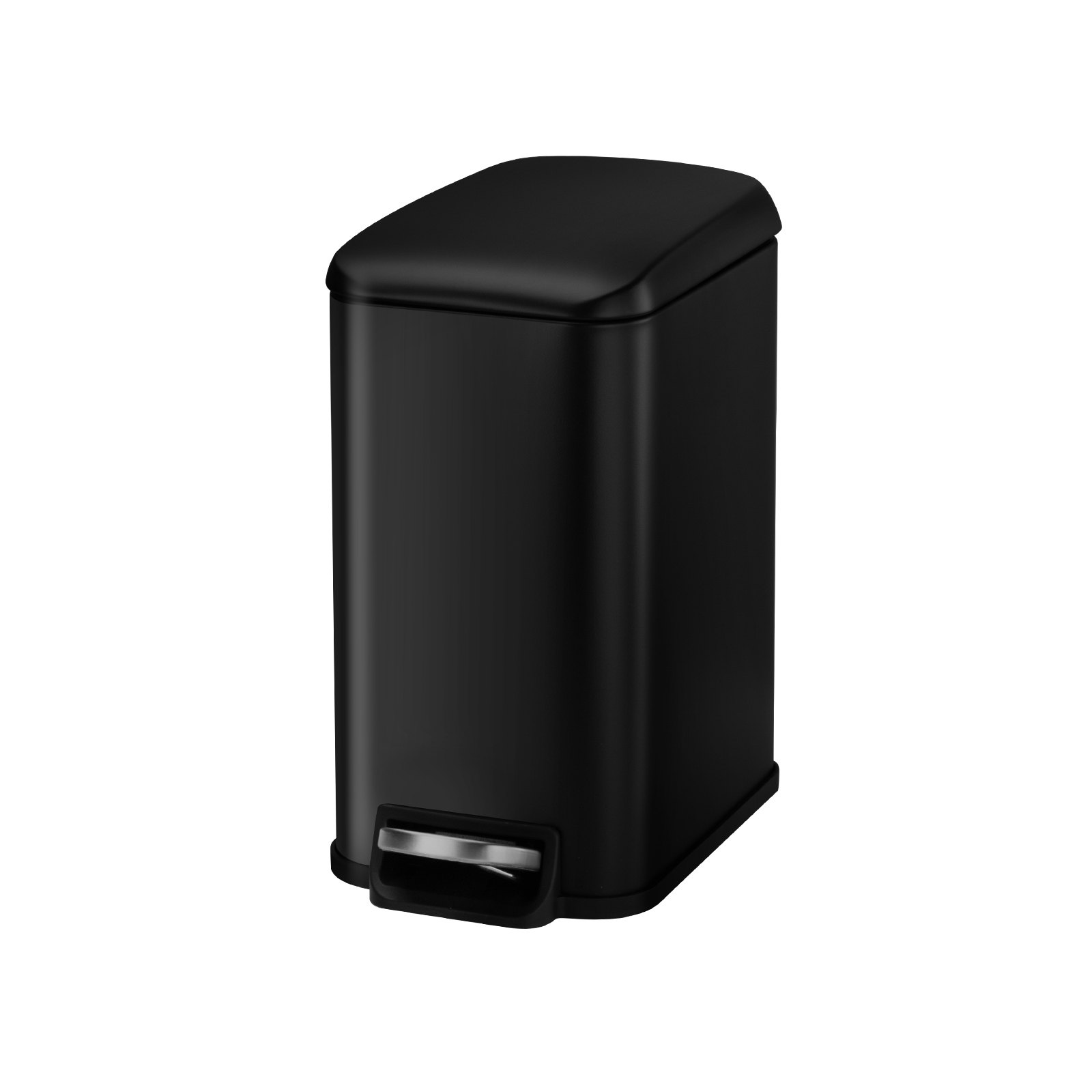 VEVOR Slim Bathroom Trash Can, 11.4 x 5.71 x 10.7 Inch Small Bedroom Trashcan with Step Pedal & Soft Close Lid, 6L Steel Garbage Can with Detachable Inner Bin, for Kitchen, Home, Dorm, Office, Black
