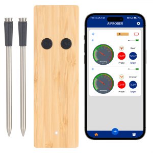 VEVOR Wireless Meat Thermometer, 500 ft Range Wireless Bluetooth Meat Thermometer, Digital Cooking Food Meat Thermometer, Waterproof Smart Meat Probe with Two Probe, for Grilling, Smoker, BBQ Oven
