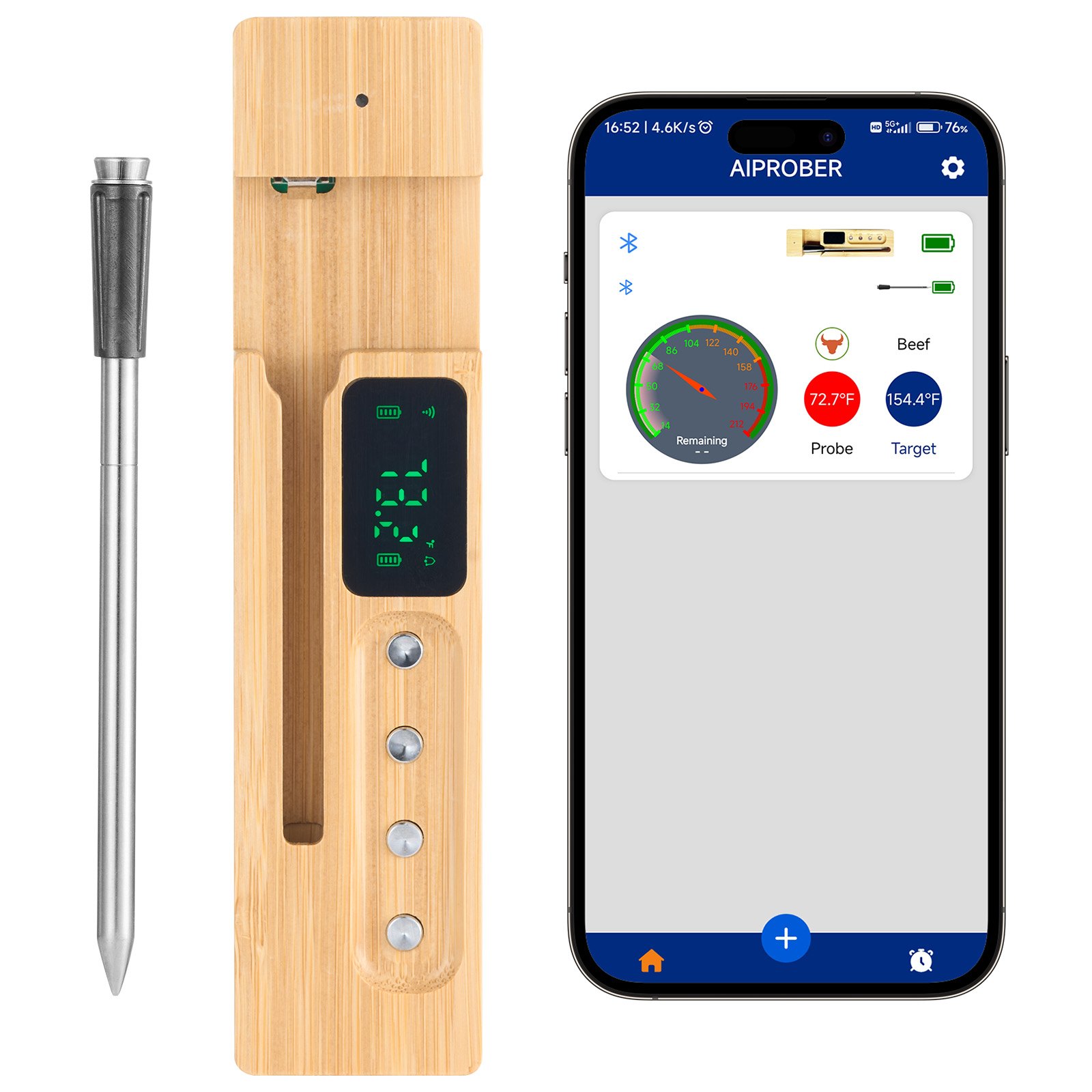 Termómetro inalámbrico para carne VEVOR, con Bluetooth y alcance de 152 m, termómetro digital para cocinar alimentos, sonda inteligente impermeable con una sonda, para asar, ahumar, barbacoa y horno.
