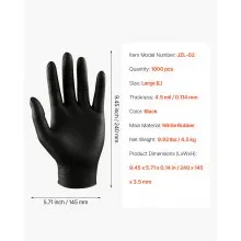 Black Nitrile Disposable Gloves 4.5 Mil Latex & Powder-Free 1000 Count Size L