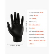 Black Nitrile Disposable Gloves 4.5 Mil Latex & Powder-Free 100 Count Size L