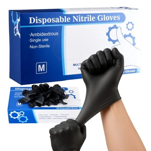 VEVOR Disposable Gloves, 4.5 Mil Black Nitrile Gloves with Textured Fingertips, Latex & Powder-Free, Food-Grade, Puncture Resistance, Ideal for Medical Exams, Cooking and Cleaning, 100 Count, Medium