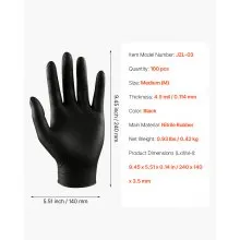 Black Nitrile Disposable Gloves 4.5 Mil Latex & Powder-Free 100 Count Size M