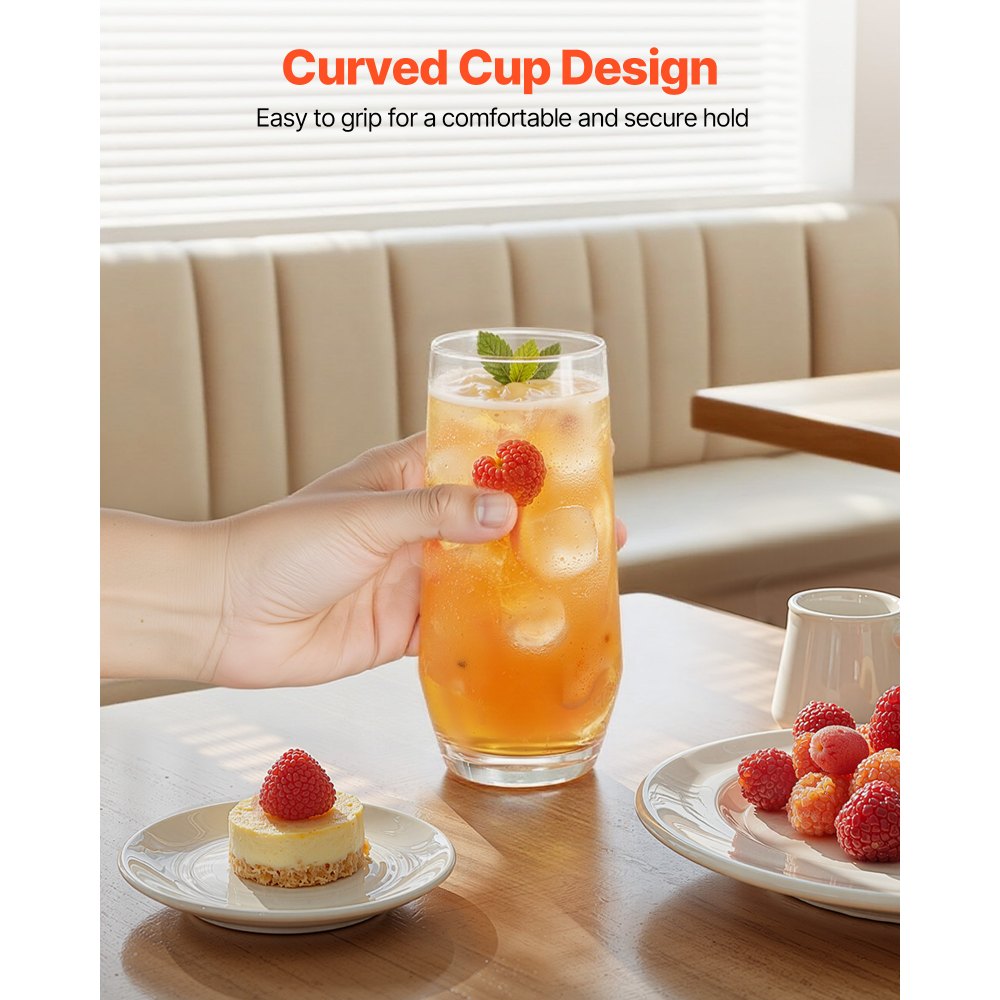 VEVOR Drinking Glasses Set, 16-Piece Crystal Glass Cups, Elegant Mixed Glassware Set, with 8 Pcs 18.26 Oz Highball and 8 Pcs 11.5 Oz Cocktail Drinkware for Kitchen, Beer, Smoothie, Juice, Soda, Wine