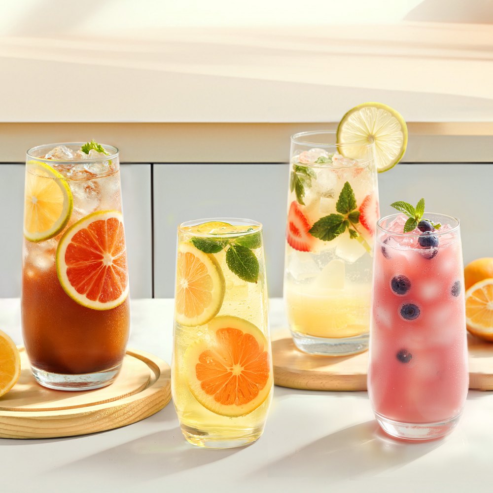 VEVOR Drinking Glasses Set, 16-Piece Crystal Glass Cups, Elegant Mixed Glassware Set, with 8 Pcs 18.26 Oz Highball and 8 Pcs 11.5 Oz Cocktail Drinkware for Kitchen, Beer, Smoothie, Juice, Soda, Wine