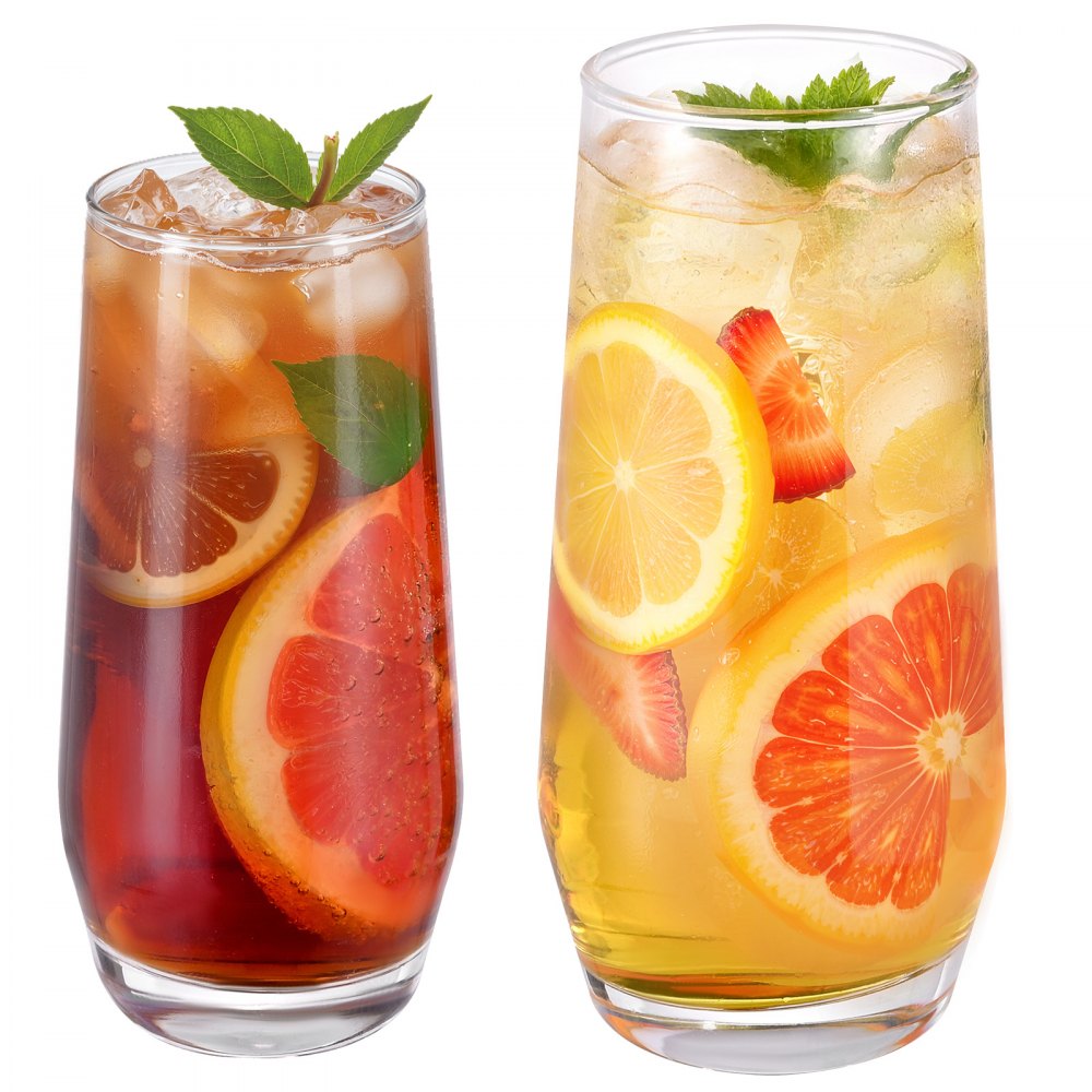 VEVOR Drinking Glasses Set, 16-Piece Crystal Glass Cups, Elegant Mixed Glassware Set, with 8 Pcs 18.26 Oz Highball and 8 Pcs 11.5 Oz Cocktail Drinkware for Kitchen, Beer, Smoothie, Juice, Soda, Wine