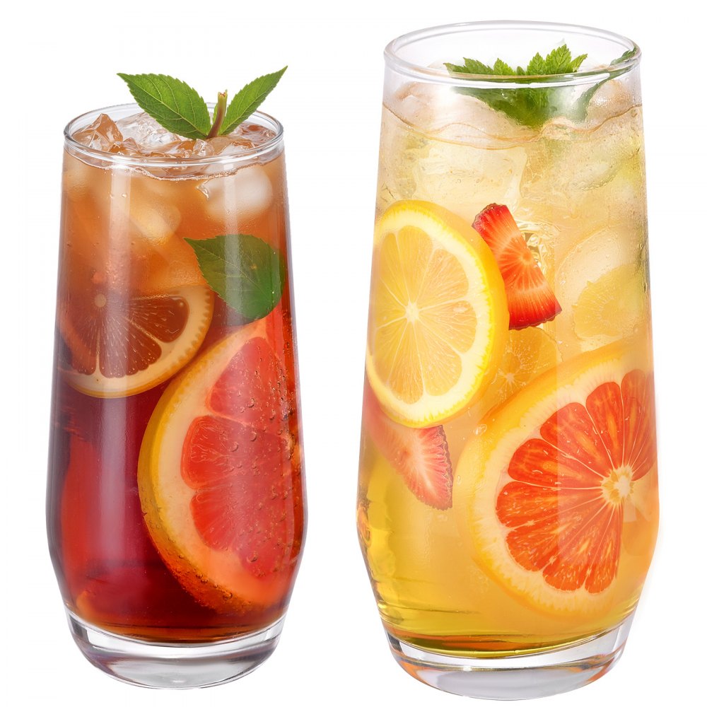 VEVOR Drinking Glasses Set, 16-Piece Crystal Glass Cups, Elegant Mixed Glassware Set, with 8 Pcs 18.26 Oz Highball and 8 Pcs 11.5 Oz Cocktail Drinkware for Kitchen, Beer, Smoothie, Juice, Soda, Wine