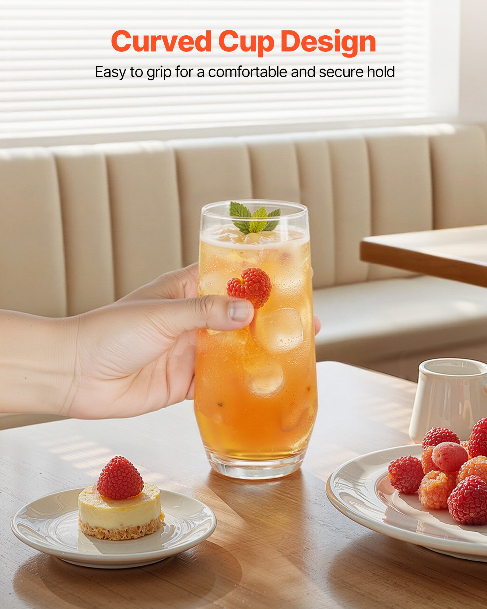 VEVOR Drinking Glasses Set, 16-Piece Crystal Glass Cups, Elegant Mixed Glassware Set, with 8 Pcs 18.26 Oz Highball and 8 Pcs 11.5 Oz Cocktail Drinkware for Kitchen, Beer, Smoothie, Juice, Soda, Wine