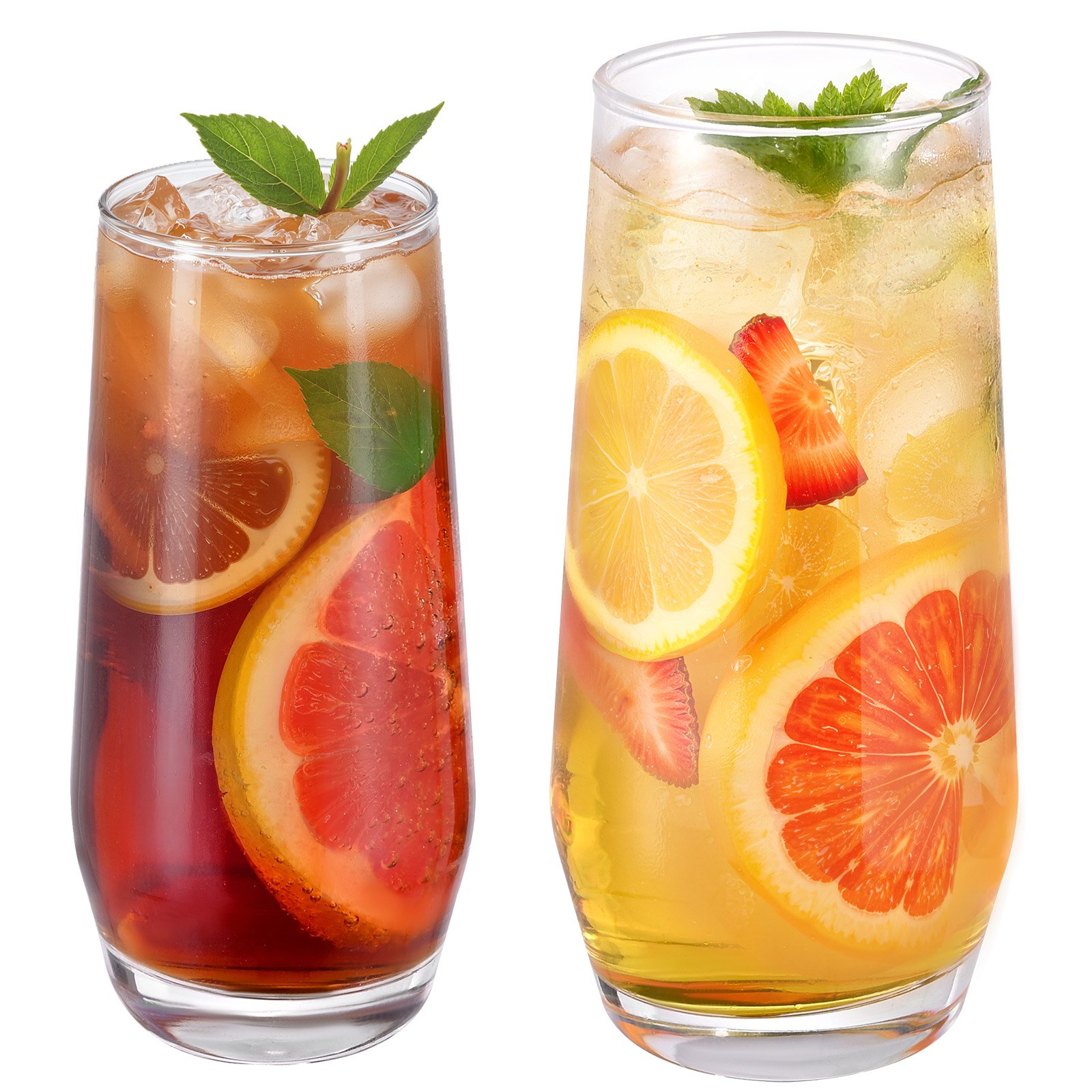 VEVOR Drinking Glasses Set, 16-Piece Crystal Glass Cups, Elegant Mixed Glassware Set, with 8 Pcs 18.26 Oz Highball and 8 Pcs 11.5 Oz Cocktail Drinkware for Kitchen, Beer, Smoothie, Juice, Soda, Wine