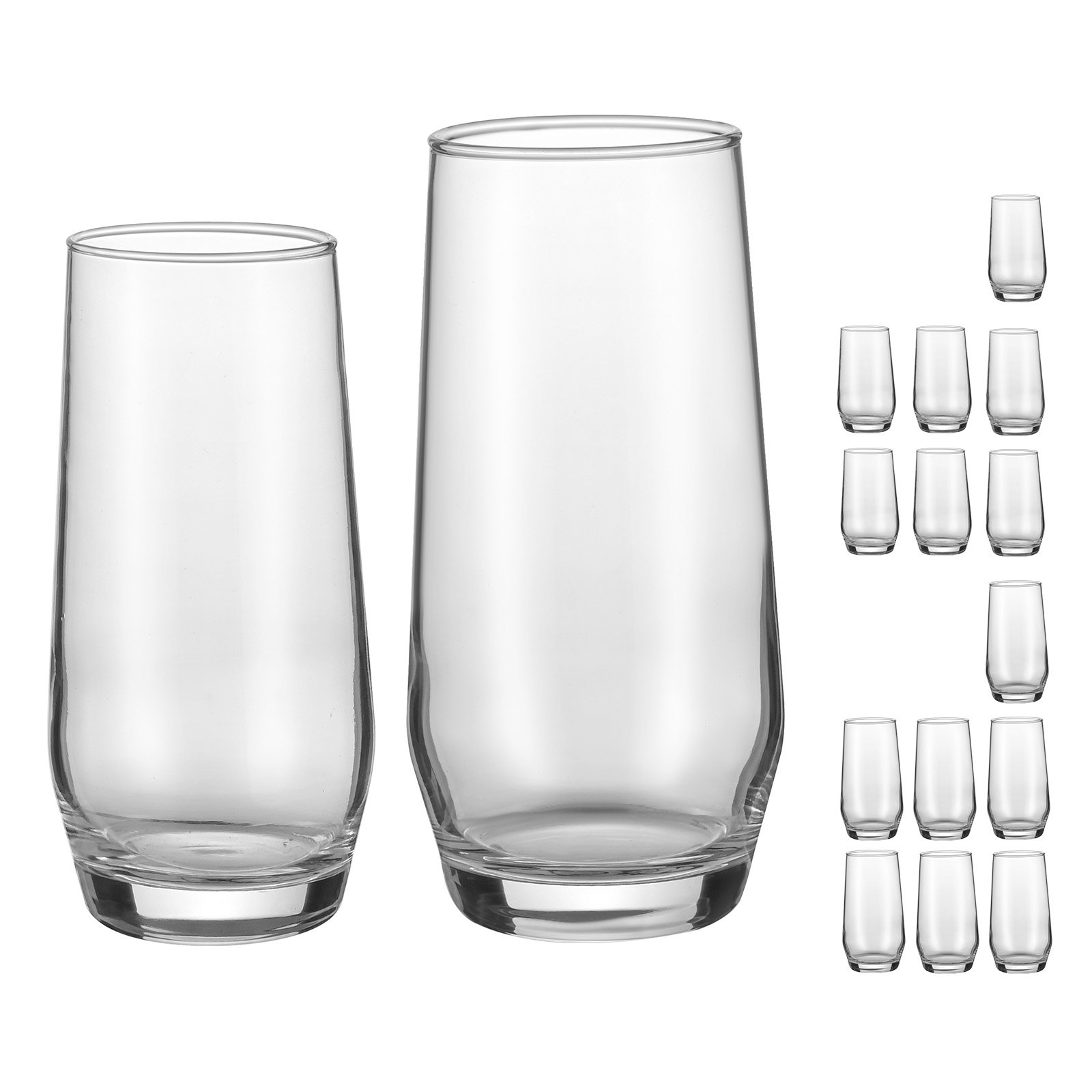 VEVOR Drinking Glasses Set, 16-Piece Crystal Glass Cups, Elegant Mixed Glassware Set, with 8 Pcs 18.26 Oz Highball and 8 Pcs 11.5 Oz Cocktail Drinkware for Kitchen, Beer, Smoothie, Juice, Soda, Wine