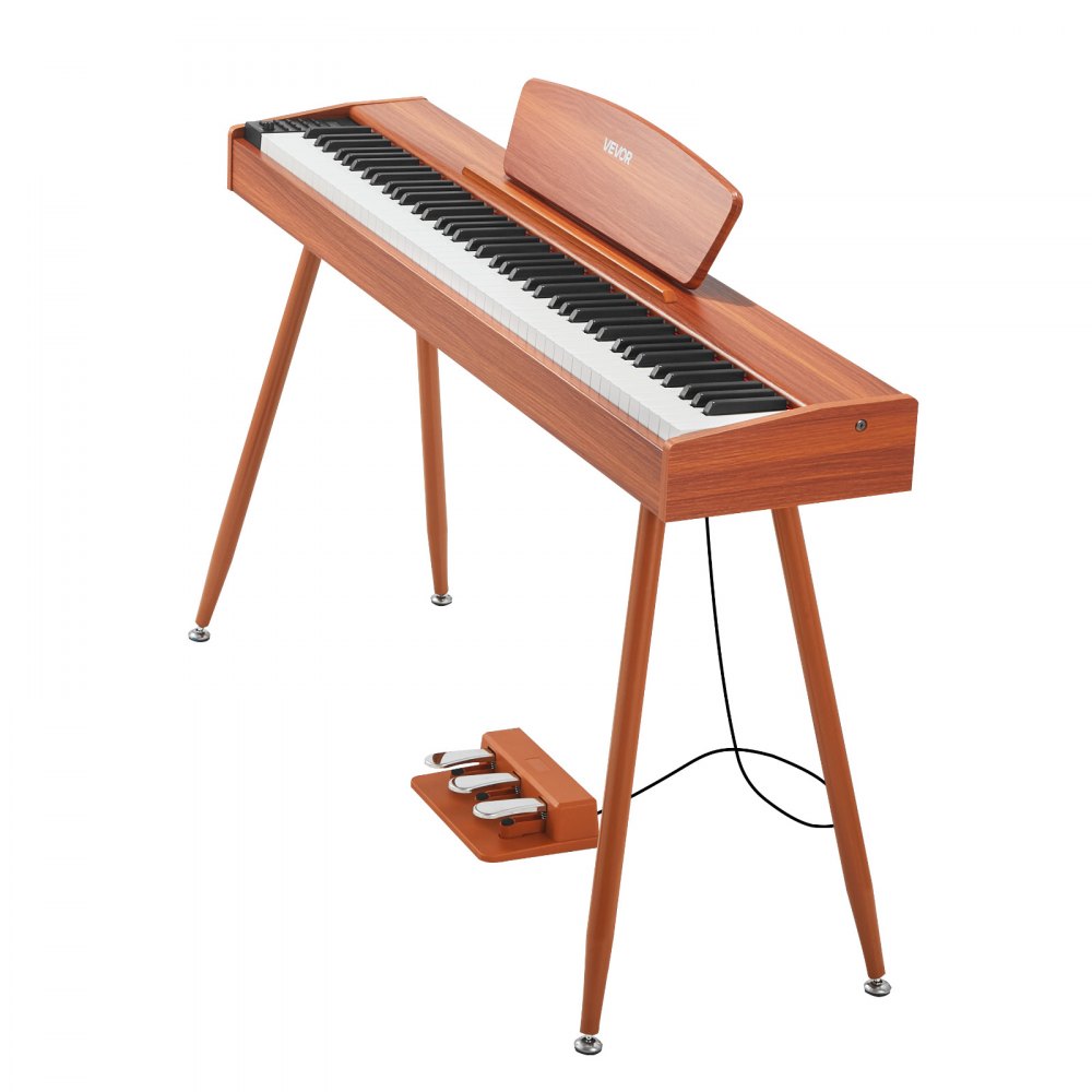 VEVOR Weighted Digital Piano, 88 Keys Fully Weighted, Electric Piano Keyboard with Sheet Music Stand, Triple Pedal, Power Adapter, 280 Tones, Support Wireless Connection, for Beginners, Wood Color