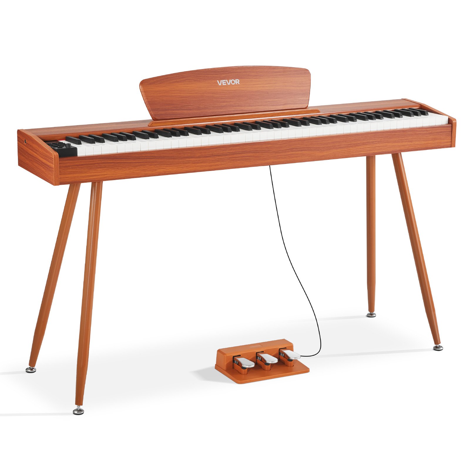 VEVOR Weighted Digital Piano, 88 Keys Fully Weighted, Electric Piano Keyboard with Sheet Music Stand, Triple Pedal, Power Adapter, 280 Tones, Support Wireless Connection, for Beginners, Wood Color