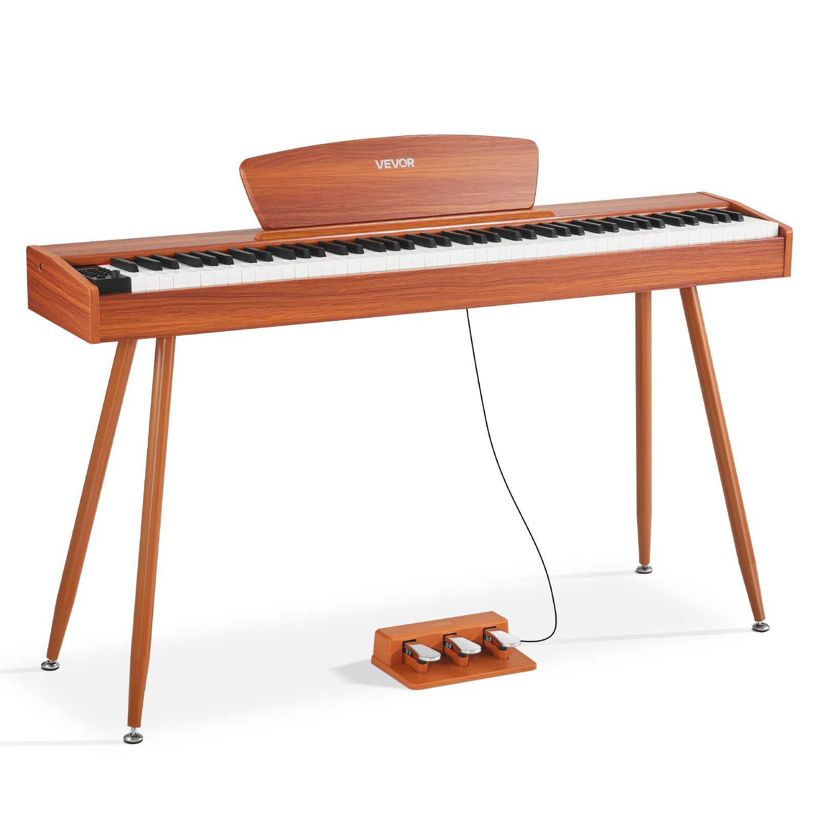VEVOR Weighted Digital Piano, 88 Keys Fully Weighted, Electric Piano Keyboard with Sheet Music Stand, Triple Pedal, Power Adapter, 280 Tones, Support Wireless Connection, for Beginners, Wood Color