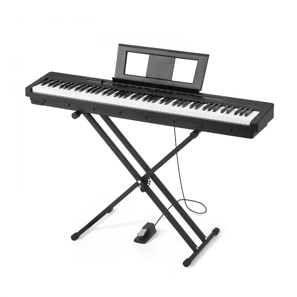 VEVOR Weighted Digital Piano, 88 Keys Fully Weighted, Electric Piano Dual Keyboard & Speakers with X Stand, Sustain Pedal, Recording Function, 280 Tones, Wireless Connection, for Beginners, Black