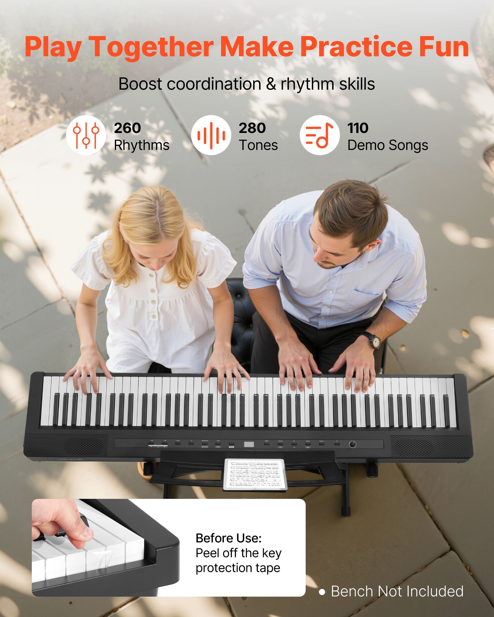 VEVOR Weighted Digital Piano, 88 Keys Fully Weighted, Electric Piano Dual Keyboard & Speakers with X Stand, Sustain Pedal, Recording Function, 280 Tones, Wireless Connection, for Beginners, Black
