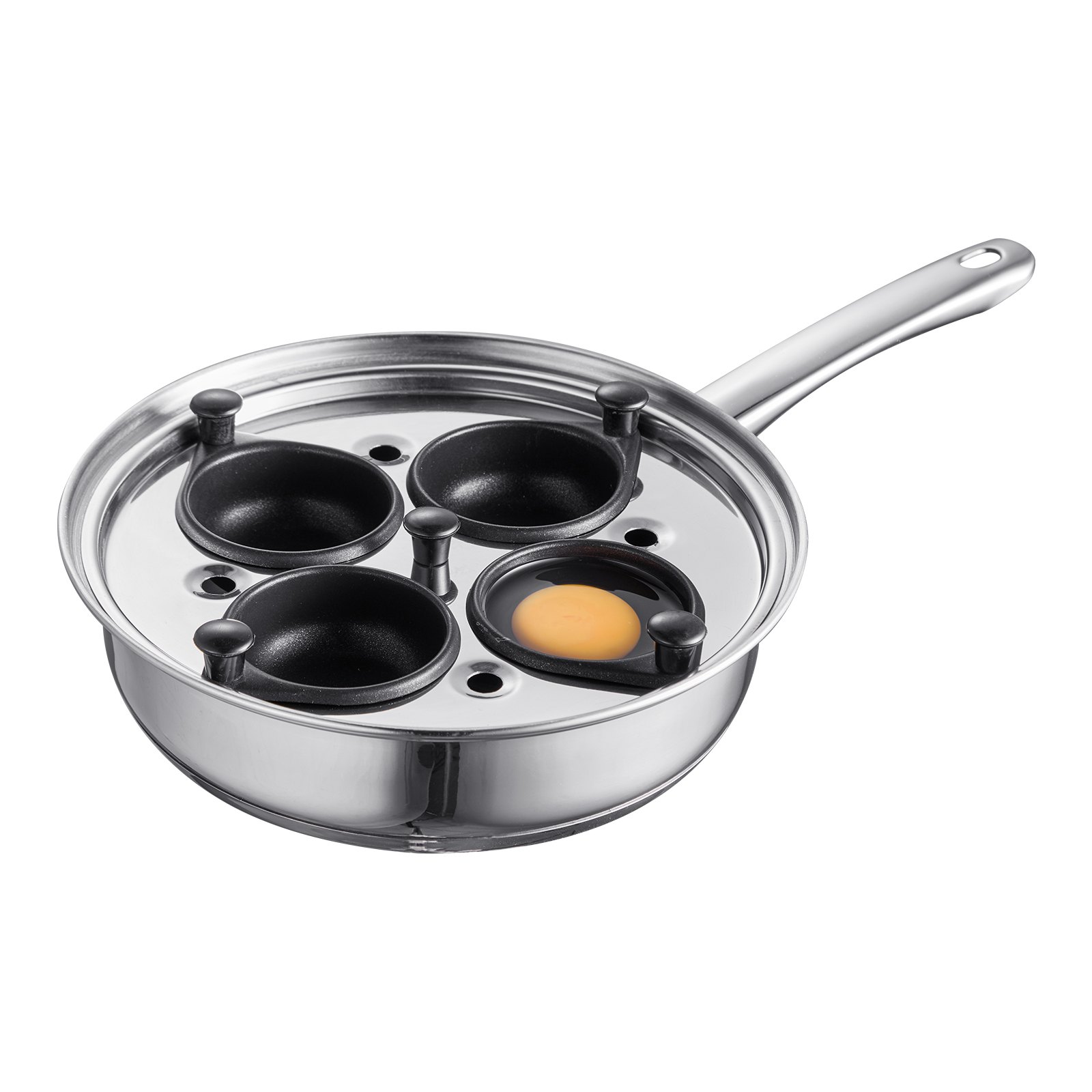 VEVOR Egg Poacher Pan, 4-Cup Poached Egg Maker, Stainless Steel Poaching Pan and Frying Skillet, with 4 Nonsitck Detachable Large Cups, Lid, and Silicone Spatula, Compatible with Induction Stovetop