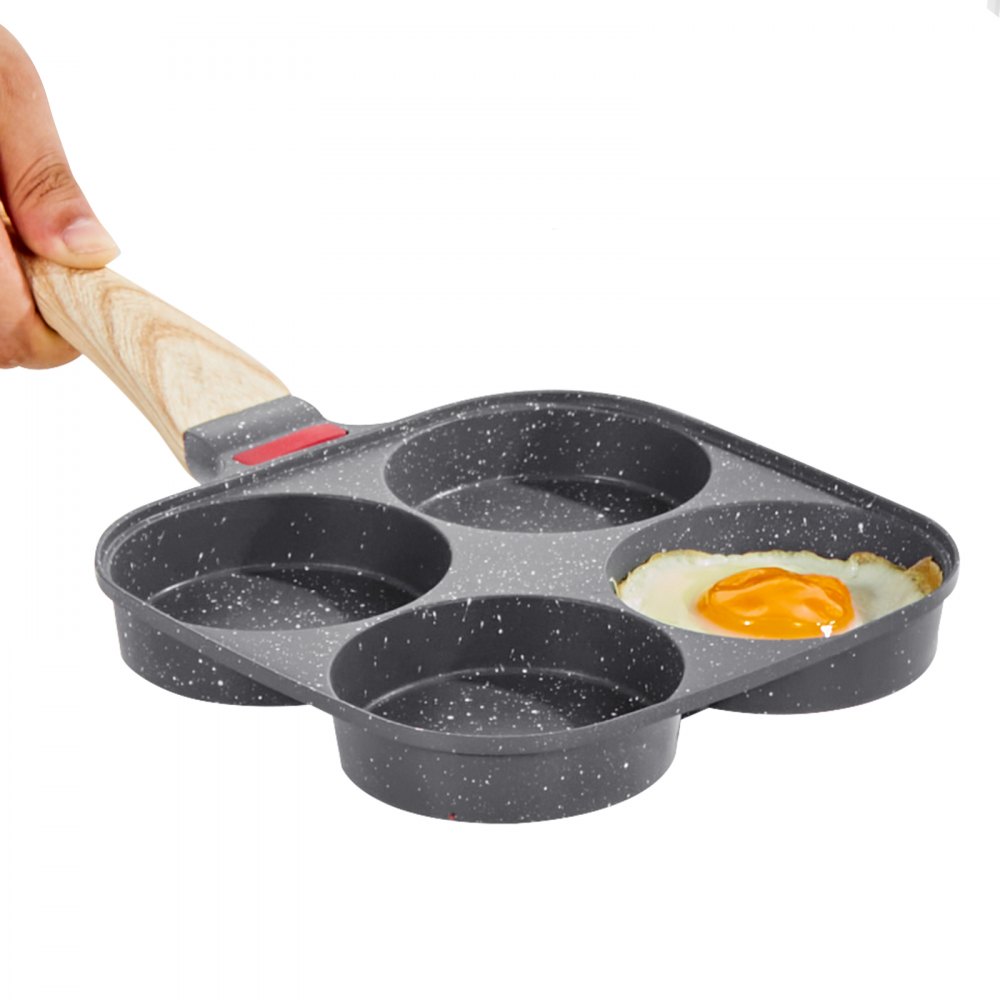 VEVOR Egg Pan, 4-Cup Nonstick Egg Frying Pan, Aluminum Breakfast Omelette Skillet for Pancakes, Hamburgers, Sandwiches, with Lid, Oil Brush, Scraper, Compatible with Gas Stove & Induction Cookware