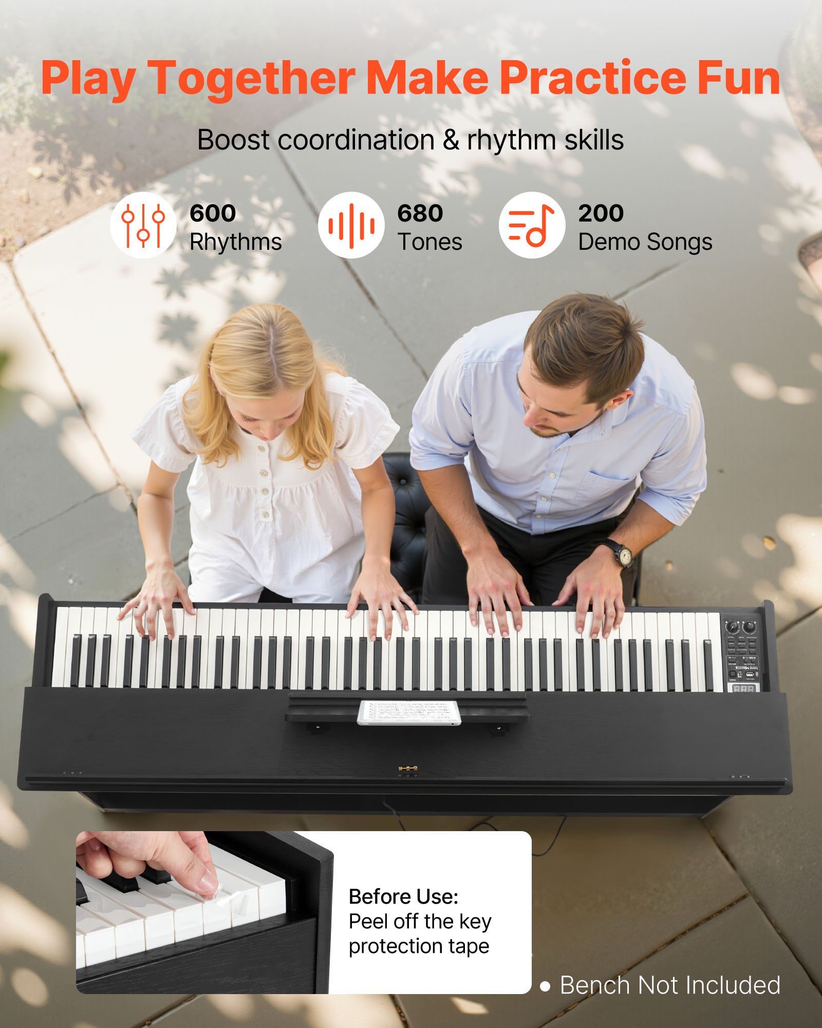 VEVOR Weighted Digital Piano, 88 Keys Fully Weighted, Electric Piano Keyboard with Furniture Stand, Power Adapter, Triple Pedal, 680 Tones, Support Wireless Connection, with Headphones, for Beginners