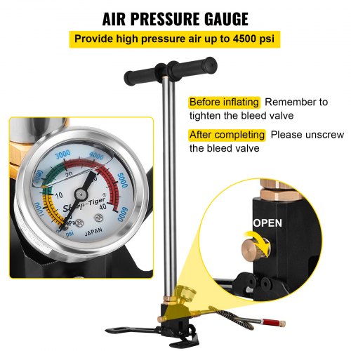 VEVOR 4500 PSI Air Gas Filling Pump 3 Stage PCP Charging Stirrup Pump Air Pump PCP High Pressure High Output for Air Driving Cylinder and PCP Cylinder, for Outside Sporting and Hunting