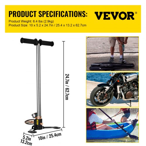 VEVOR 4500 PSI Air Gas Filling Pump 3 Stage PCP Charging Stirrup Pump Air Pump PCP High Pressure High Output for Air Driving Cylinder and PCP Cylinder, for Outside Sporting and Hunting