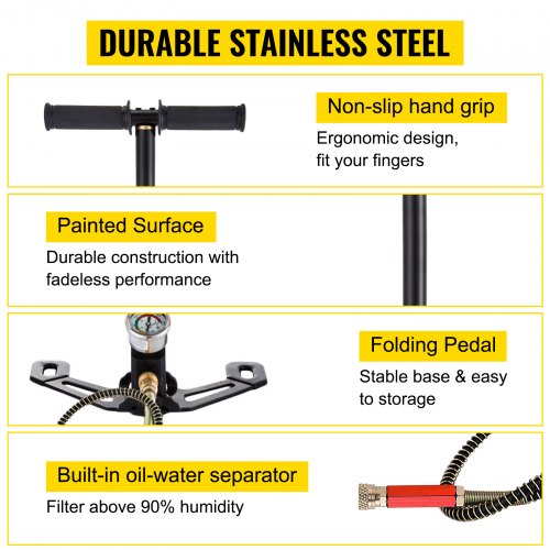 VEVOR 3 Stage Hand Stirrup Pump with High grade 301 stainless steel, Stirrup Pump 4500 psi (0-30 MPa),PCP Air Gun Rifle,pcp pump with Pressure Measuring Range: 0-5800 psi (0-40 MPa)