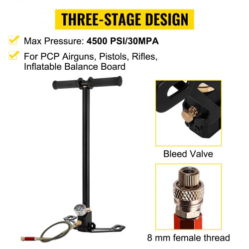 VEVOR 3 Stage Hand Stirrup Pump with High grade 301 stainless steel, Stirrup Pump 4500 psi (0-30 MPa),PCP Air Gun Rifle,pcp pump with Pressure Measuring Range: 0-5800 psi (0-40 MPa)