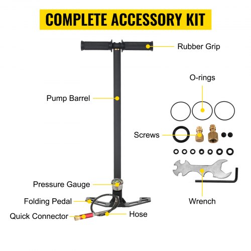 VEVOR High Pressure Hand Pump 3 Stage Airgun PCP Pump 4500PSI Stirrup Pump Air Rifle Filling Stirrup Pump(30MPA)