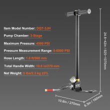 VEVOR 3-stupňová ručná strmeňová pumpa s prvotriednou nehrdzavejúcou oceľou 301, strmňová pumpa 4500 psi (0-30 MPa), PCP vzduchová puška, PCP pumpa s rozsahom merania tlaku: 0-5800 psi (0-40 MPa)