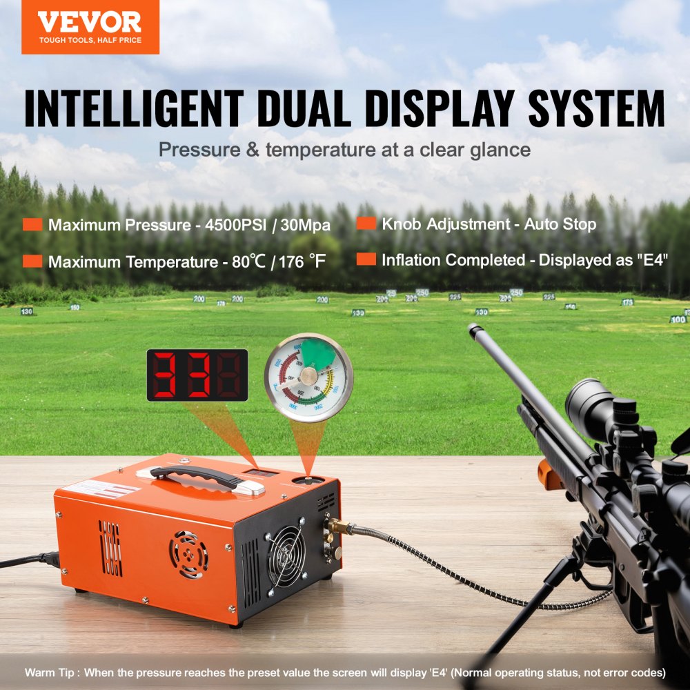 Compresor de aire PCP VEVOR, 4500 PSI, portátil, para pistola de aire comprimido PCP con convertidor integrado y parada automática | 12 V CC/120 V CA | Bomba compresora para tanque de paintball sin aceite ni agua, ideal para rifle de aire comprimido y botella de buceo