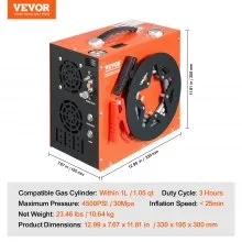 VEVOR PCP Air Compressor, 4500PSI/30Mpa Portable PCP Compressor - Built-in Water and Fan Cooling System, Auto-Stop | DC12V/AC120V Air Compressor