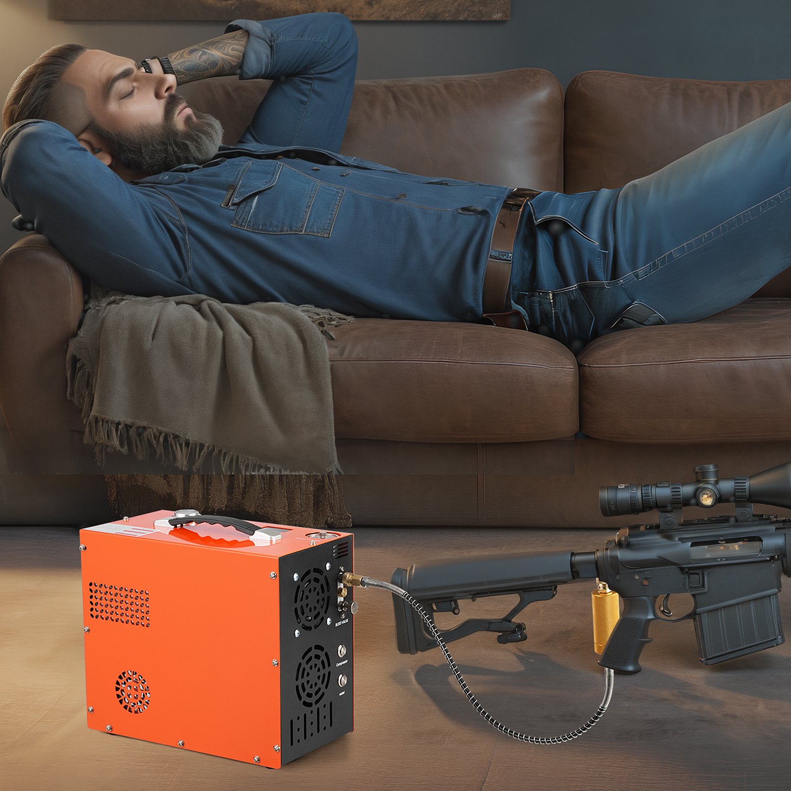 VEVOR PCP Air Compressor, 4500PSI/30Mpa Portable PCP Airgun Compressor - Built-in Water and Fan Cooling System, Auto-Stop | DC12V/AC230V Paintball Tank Compressor for Air Rifle, Scuba Diving Bottle