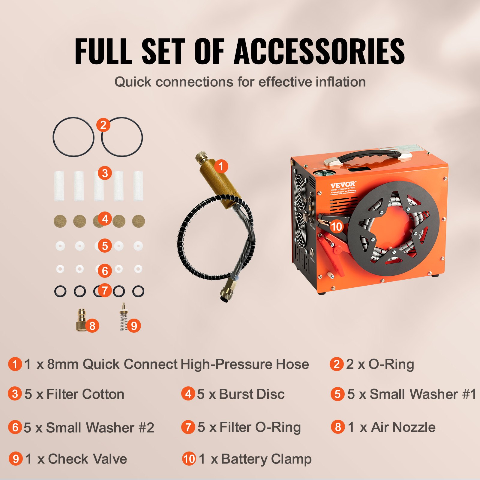 VEVOR PCP-ilmakompressori, 4500PSI/30Mpa Kannettava PCP-kompressori sisäänrakennetulla tehonmuuntimella, automaattinen pysäytys | DC12V/AC230V | Öljytön ja vedetön kompressoripumppu
