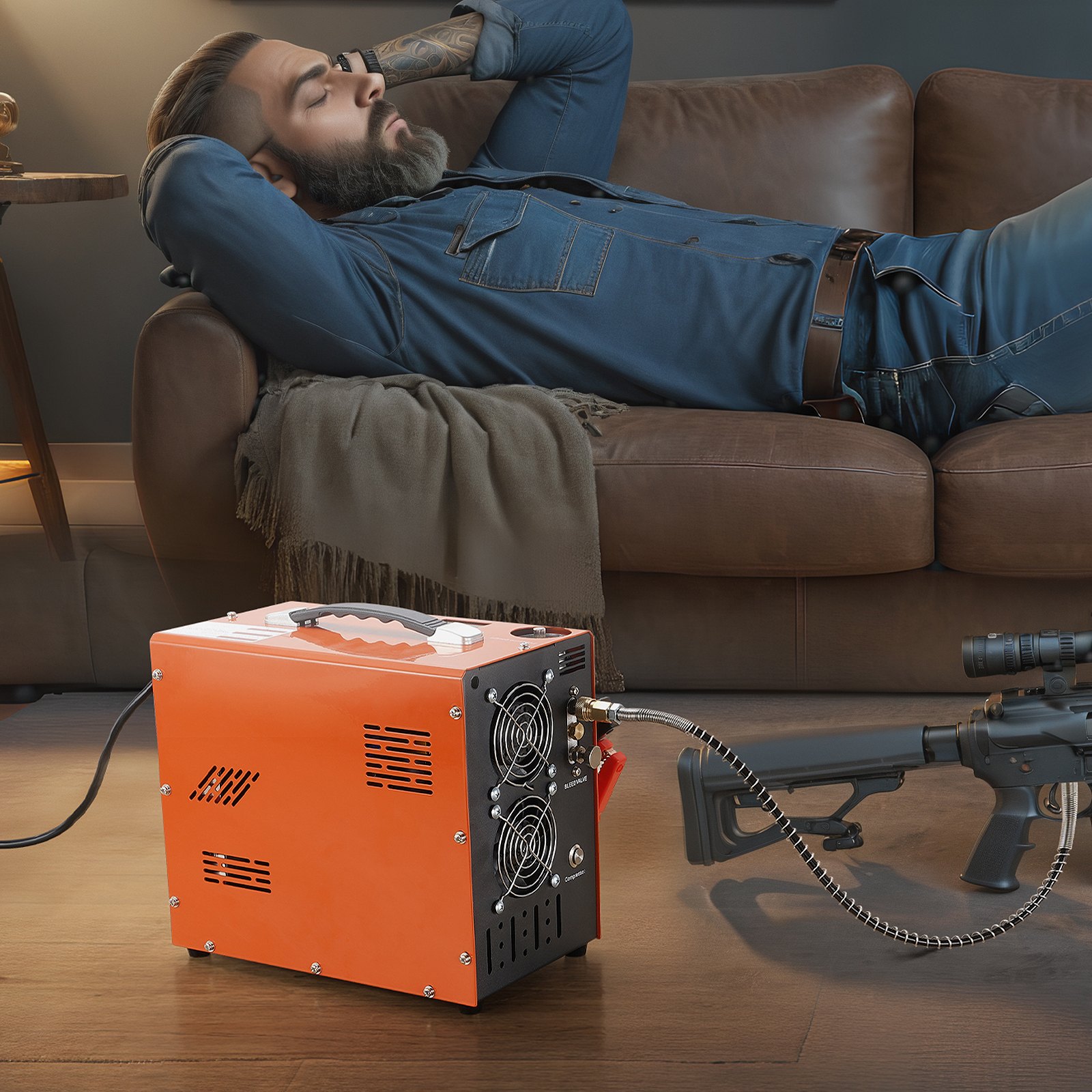 VEVOR PCP-ilmakompressori, 4500PSI/30Mpa Kannettava PCP-kompressori sisäänrakennetulla tehonmuuntimella, automaattinen pysäytys | DC12V/AC230V | Öljytön ja vedetön kompressoripumppu