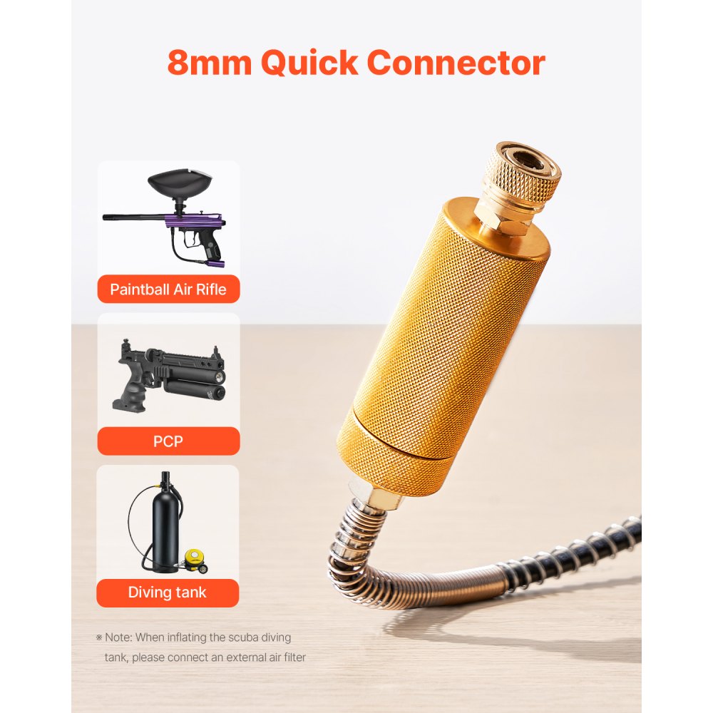 Compresor de aer VEVOR PCP, compresor pentru pușcă cu aer comprimat PCP cu doi cilindri de 800 W, 4500 PSI/30 Mpa, cu sistem de răcire cu ventilator încorporat, oprire automată | Compresor pentru rezervor de paintball fără ulei pentru pușcă cu aer comprimat, sticlă de scufundări