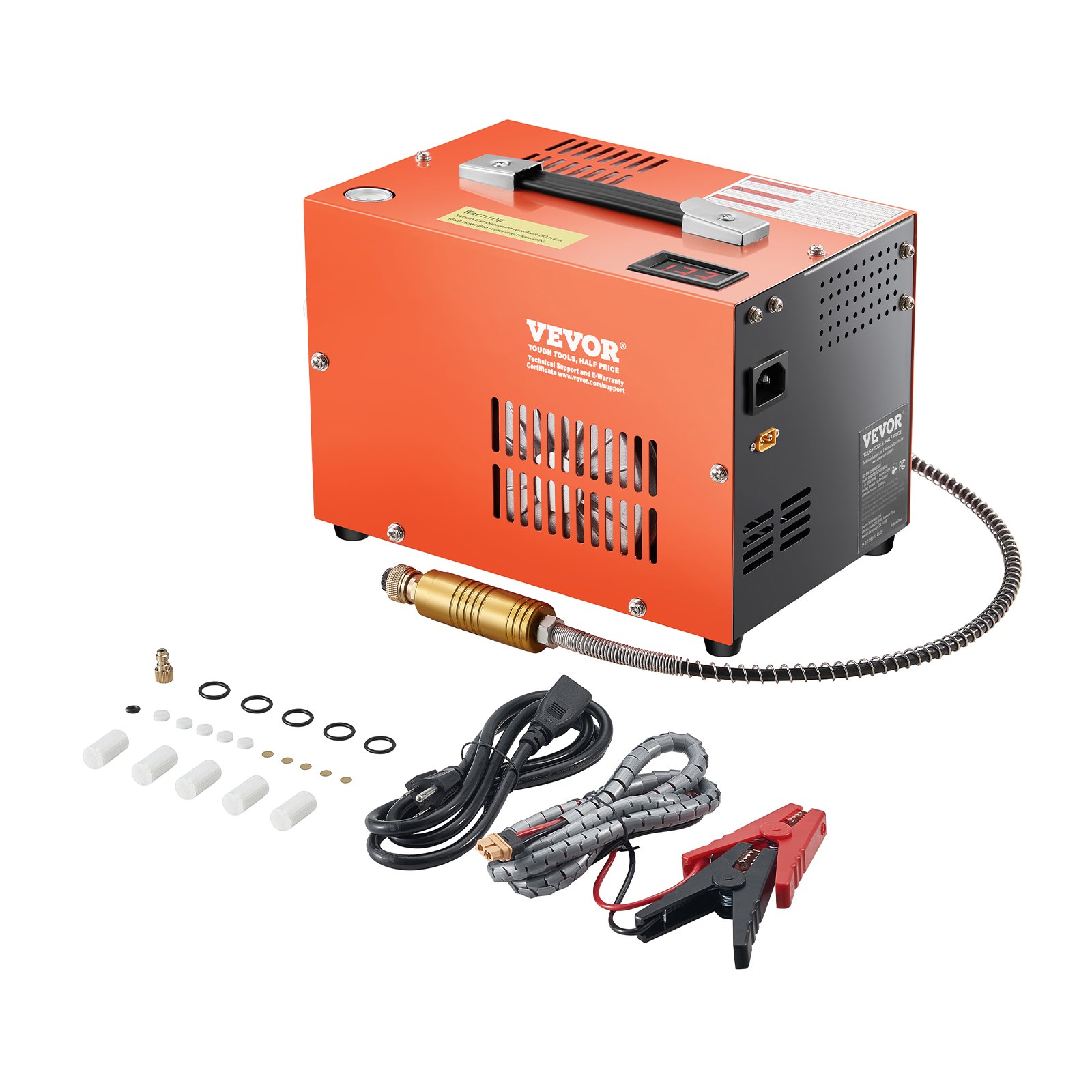 VEVOR PCP Air Compressor, 4500PSI/30Mpa Portable PCP Airgun Compressor with Built-in Converter & Fan Cooling System, DC12V/AC230V Manual-Stop Air Rifle, Paintball and Scuba Tank Compressor Pump