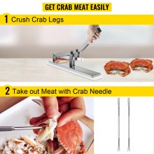 VEVOR Stone Crab Shell Cracker, Aluminum & Stainless Steel Shellfish Cracker, 15"x2.8" Lobster Shucker, Seafood Tools Set with 2 Crab Needles for Lobster and Crab Legs in Kitchen Restaurant