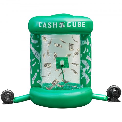 VEVOR Inflatable Cash Cube with Two Blowers Inflatable Cash Cube Booth Green Cash Cube Money Machine Quick Inflated Cash Cube Water-Proof Money Booth Machine Money Grab Catch for Promotion Events