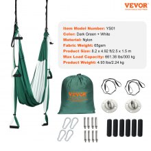 VEVOR Aerial Yoga Gyngesæt, 2,7 Yards Yoga hængekøje hængende gynge Aerial Sling Inversion Flue Kit Trapeze Inversion Udstyr med loftmonteringstilbehør, Max 661,38 lbs belastningskapacitet, grøn/hvid