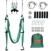 VEVOR Aerial Yoga Swing Set, 2,7 Yards Yoga Hammock Hanging Swing Aerial Sling Inversion Fly Kit Trapeze Inversion Εξοπλισμός με αξεσουάρ βάσης οροφής, μέγιστη χωρητικότητα 661,38 lbs, Πράσινο/Λευκό