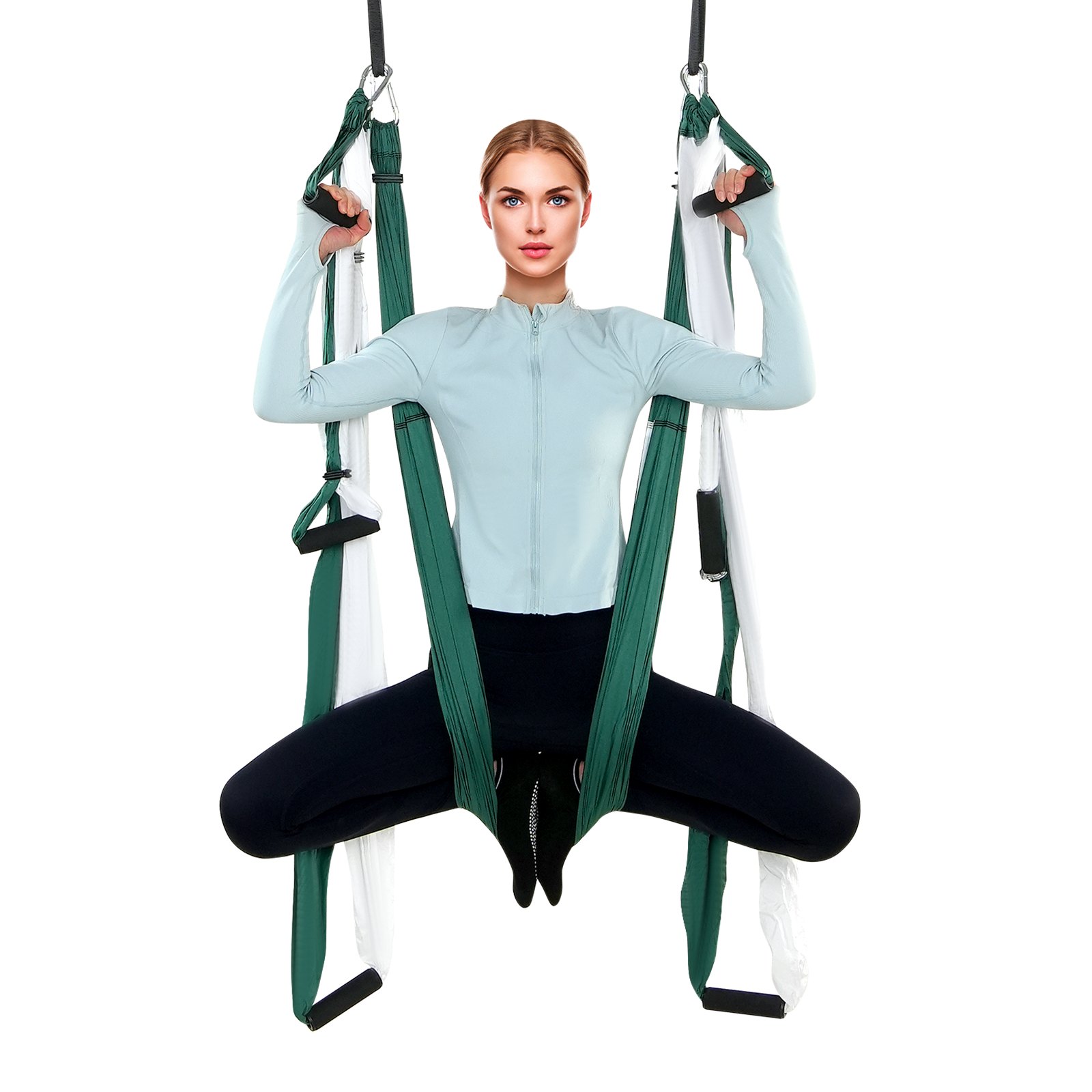 VEVOR Aerial Yoga Swing Set, 2.7 Yards Yoga Hammock Hanging Swing Aerial Sling Inversion Fly Kit Trapeze Inversion Equipment with Ceiling Mount Accessories, Max 661.38 lbs Load Capacity, Green/White