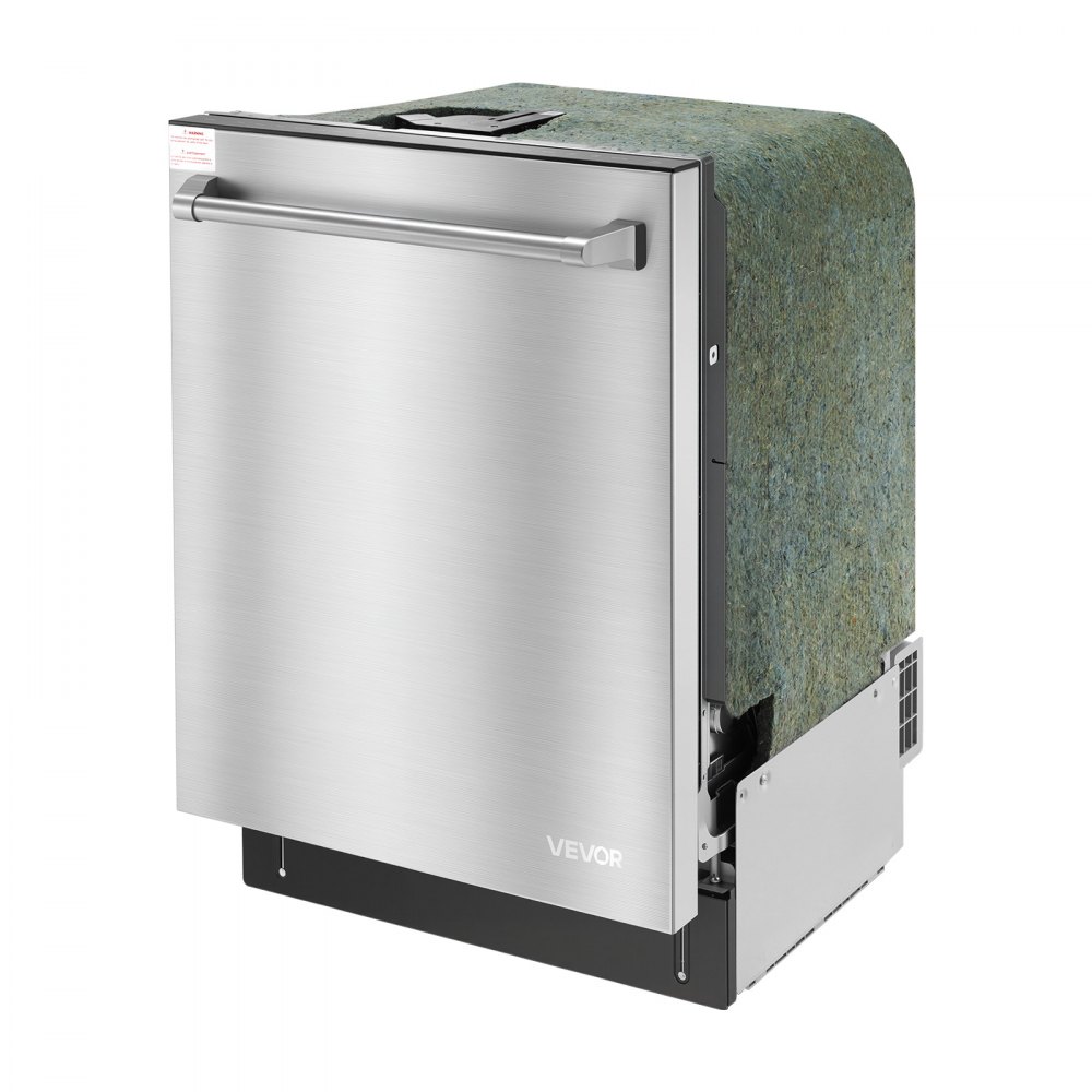 VEVOR 24 Inch Built-In Dishwasher, Stainless Steel Tub, 14 Place Settings and 8 Washing Programs, 23.82 x 25.2 x 33.78 Inch Low-Noise Dishwashing Machine with Upper / Lower Racks and Zoned Storage