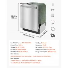 VEVOR 24 Inch Built-In Dishwasher, Stainless Steel Tub, 14 Place Settings and 8 Washing Programs, 23.82 x 25.2 x 33.78 Inch Low-Noise Dishwashing Machine with Upper / Lower Racks and Zoned Storage