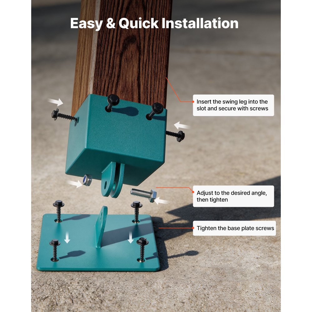 VEVOR Swing Set Brackets, 4 Pack Heavy Duty Swing Set Leveling Hardware, Fits 101.6 x 101.6 mm Post (Actual Size 91 x 91 mm), 45°-60° Angle Range, Stainless Steel Anchor Level Kit on Uneven Ground