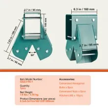 VEVOR A-Frame Middle Swing Brackets, Heavy Duty Carbon Steel Swing Set Hardware with Mounting Hardware, DIY Swing Set Bracket Swing Set Kit for 2 (101.6x101.6mm) Legs & 1 (101.6x152.4mm) Beam, Green