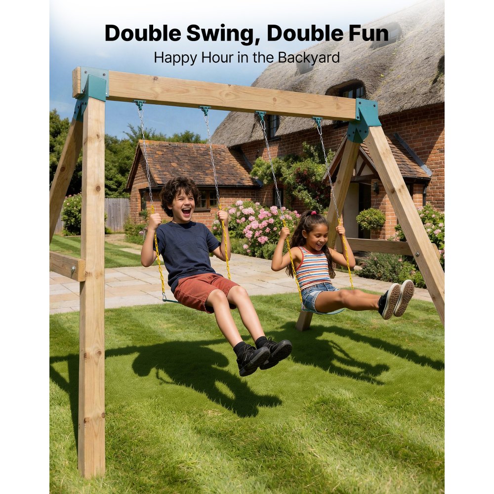 VEVOR Swing Set Brackets, Heavy-Duty A-frame Set Hardware, with 2 A-Frame Swing Brackets & 2 Seats & 4 Hangers, for Playground Backyard Park Equipment Mounting Parts Outdoor, Hardware Included, Green