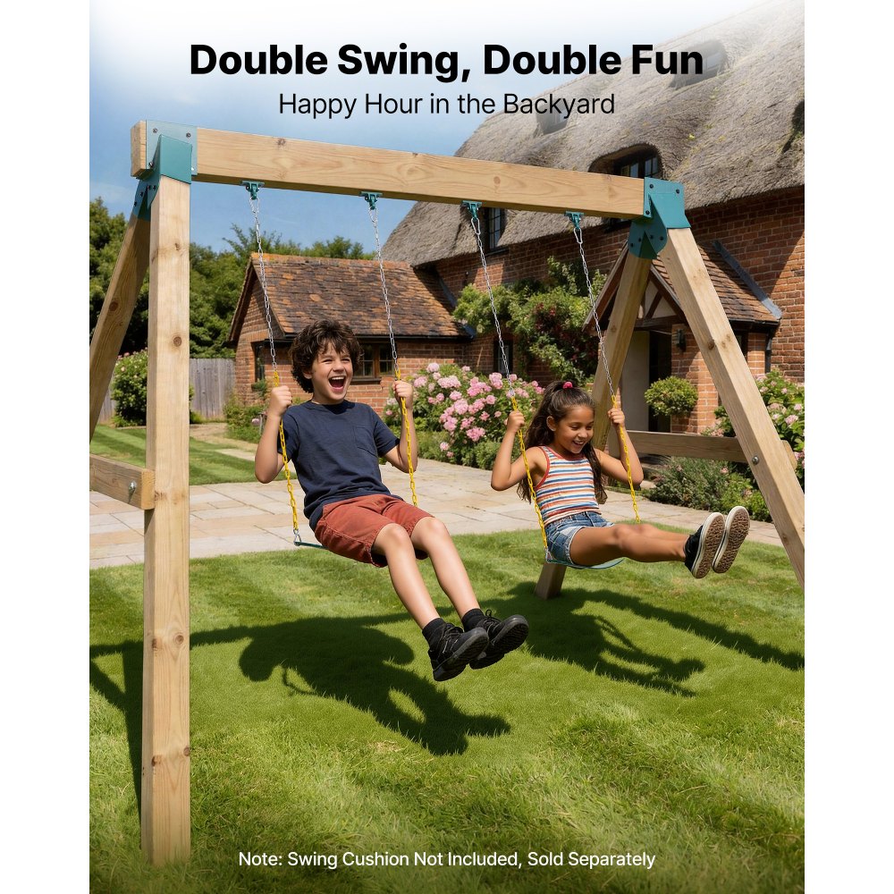 VEVOR Swing Set Brackets, Heavy-Duty A-frame Set Hardware, with 2 A-Frame Swing Brackets & 4 Hangers, Sturdy for Playground Backyard Park Equipment Mounting Parts Outdoor, Hardware Included, Green