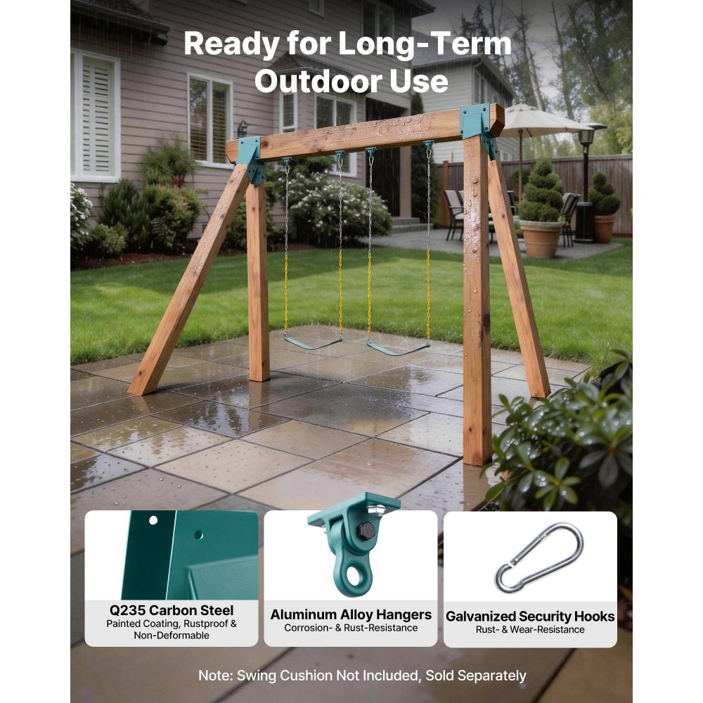 VEVOR Swing Set Brackets, Heavy-Duty A-frame Set Hardware, with 2 A-Frame Swing Brackets & 4 Hangers, Sturdy for Playground Backyard Park Equipment Mounting Parts Outdoor, Hardware Included, Green