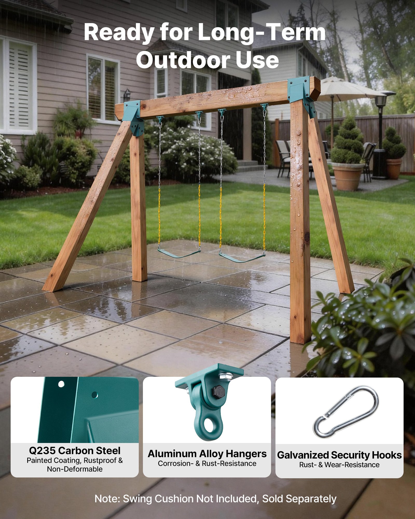 VEVOR Swing Set Brackets, Heavy-Duty A-frame Set Hardware, with 2 A-Frame Swing Brackets & 4 Hangers, Sturdy for Playground Backyard Park Equipment Mounting Parts Outdoor, Hardware Included, Green